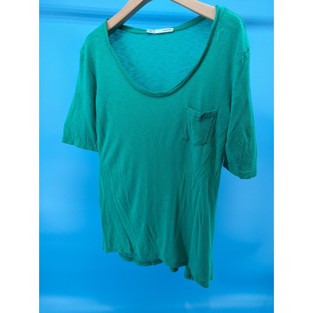 Maurices Womens Small Green Slub Knit Scoop Neck Pocket T-Shirt Short Sleeve